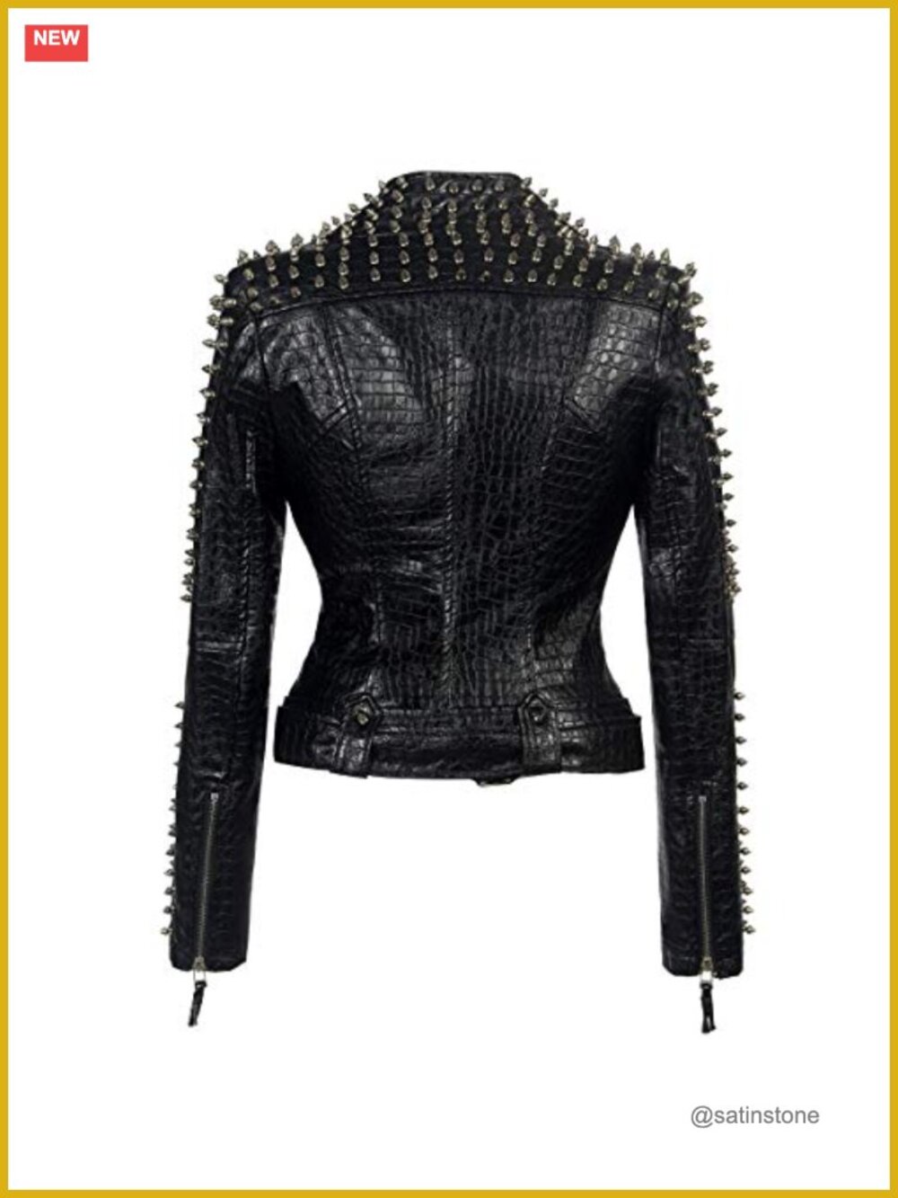 Faux Leather Studded Rivet Motorcycle Jacket with Zipper Closure - Picture 2 of 5